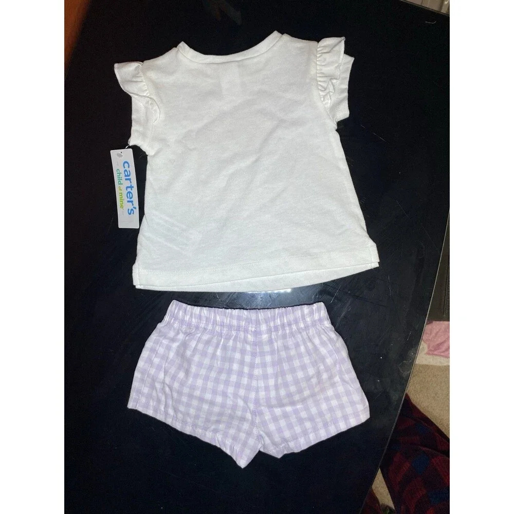 NWT Carter’s Child of Mine Baby Girl Hoppy Easter Bunny Outfit Gingham 0-3M